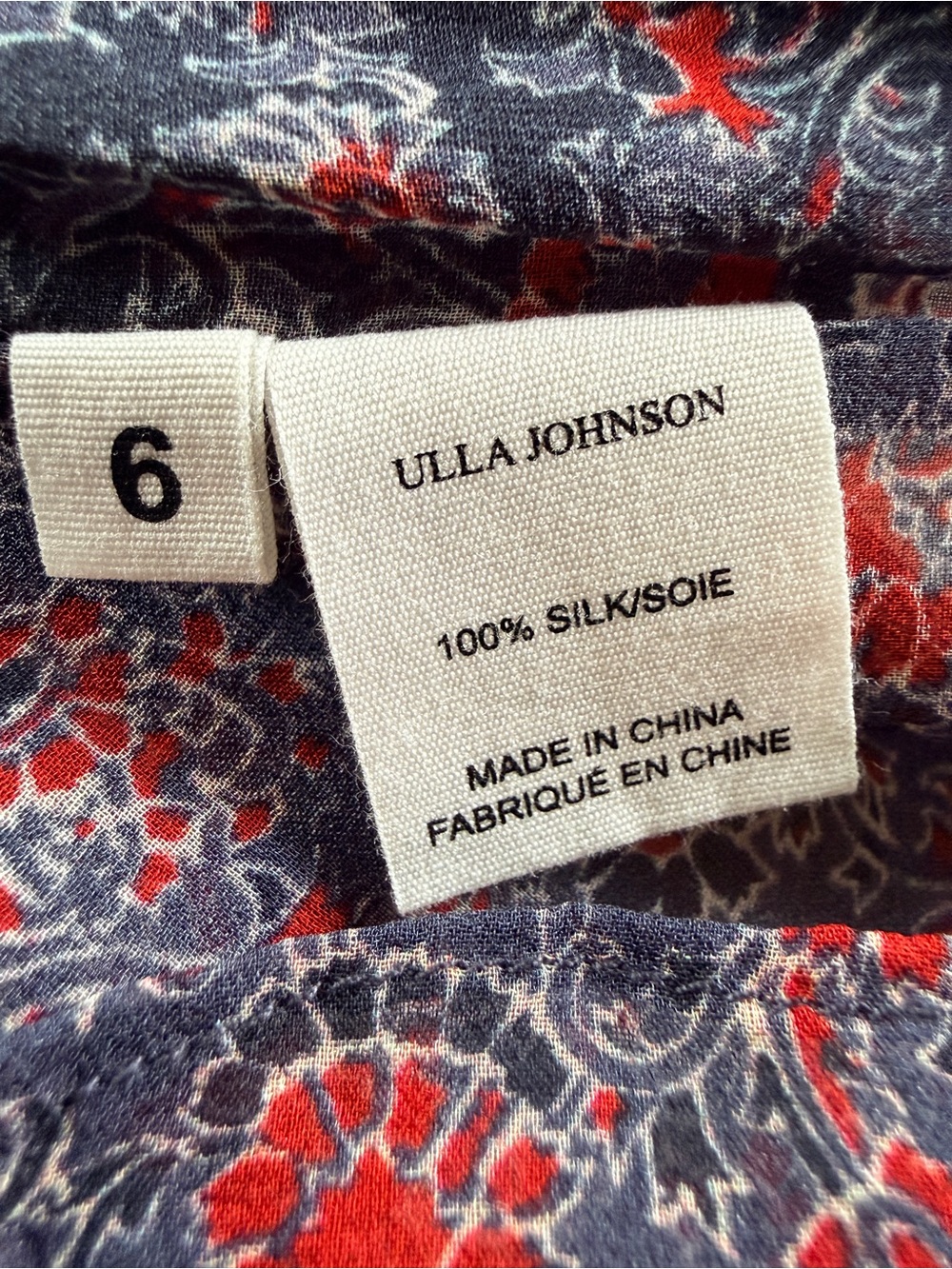 Ulla Johnson Red and Navy Floral Ruffle Cap-Sleeve Top - Picture 7 of 7